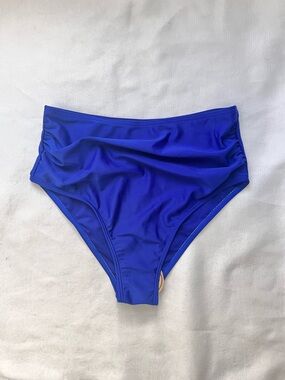 High-Waist Rushed Swim Bottoms in Cobalt Blue S NWOT